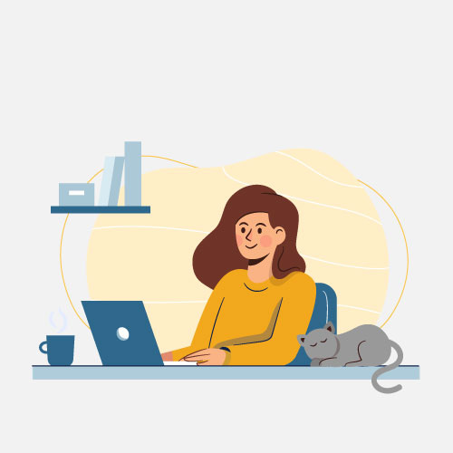 Freelancer hanging out with her cat while working
