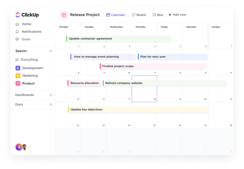 Click Up has Kan Ban Board views as well as other views like list, Gantt chart, workload, calendar, and more.